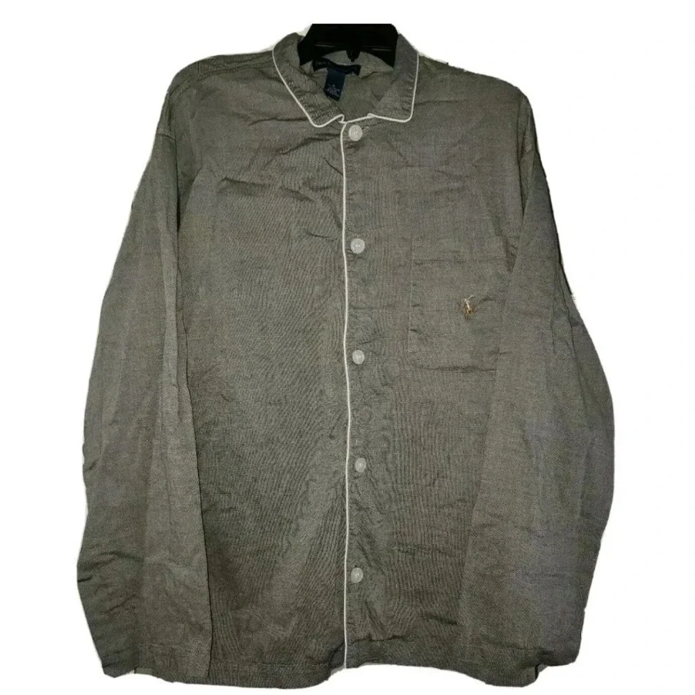 POLO RALPH LAUREN BUTTON‎ UP COLLARED SLEEPSHIRT FLESH PONY GRAY MEN'S SIZE M